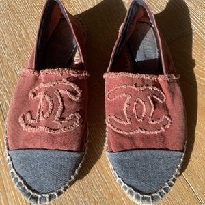CHANEL Espadrille Flats in Red and Blue - US Size 8